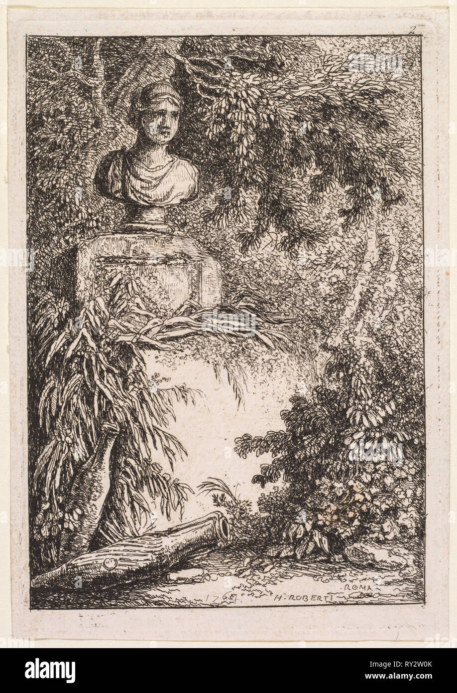 Les soirées de Rome: Le Buste, 1764. Hubert Robert (Französisch, 1733-1808). Ätzen Stockfoto