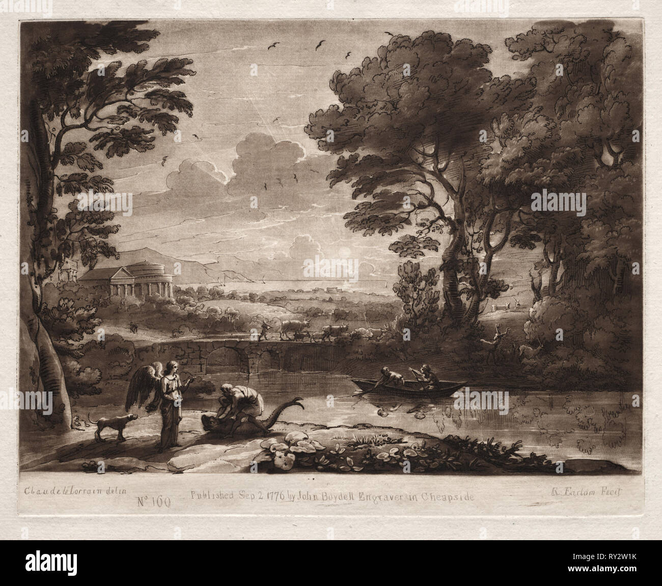 Liber Veritatis: Nr. 160, Tobias und der Engel, 1774. Richard Earlom (British, 1743-1822). Ätzen und schabkunst Stockfoto
