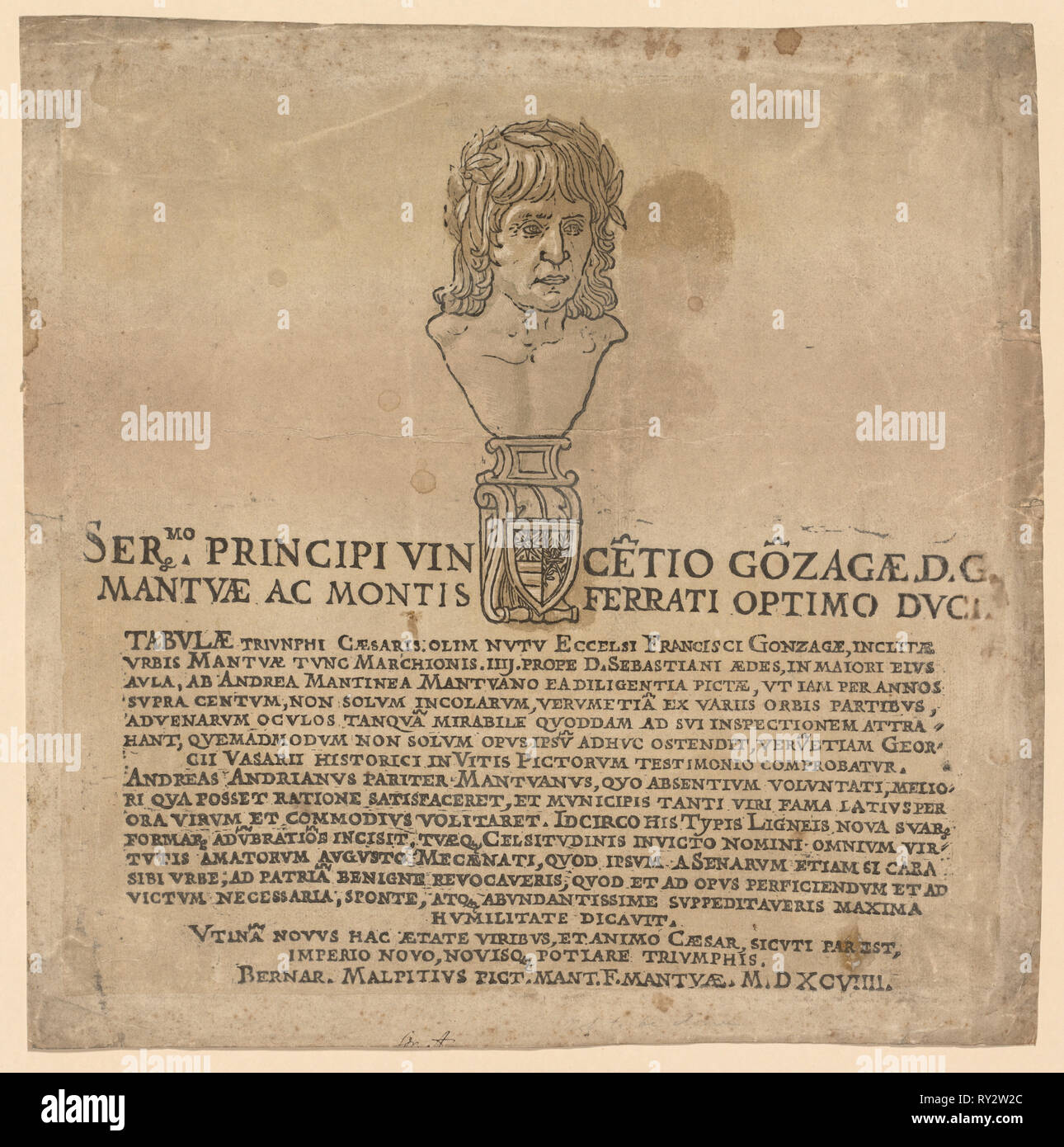 Der Triumph des Julius Caesar: Frontispiz, 1593-99. Andrea Andreani (Italienisch, ca. 1558 - 1610), der nach Andrea Mantegna (Italienisch, 1431-1506). Chiaroscuro Holzschnitt Stockfoto