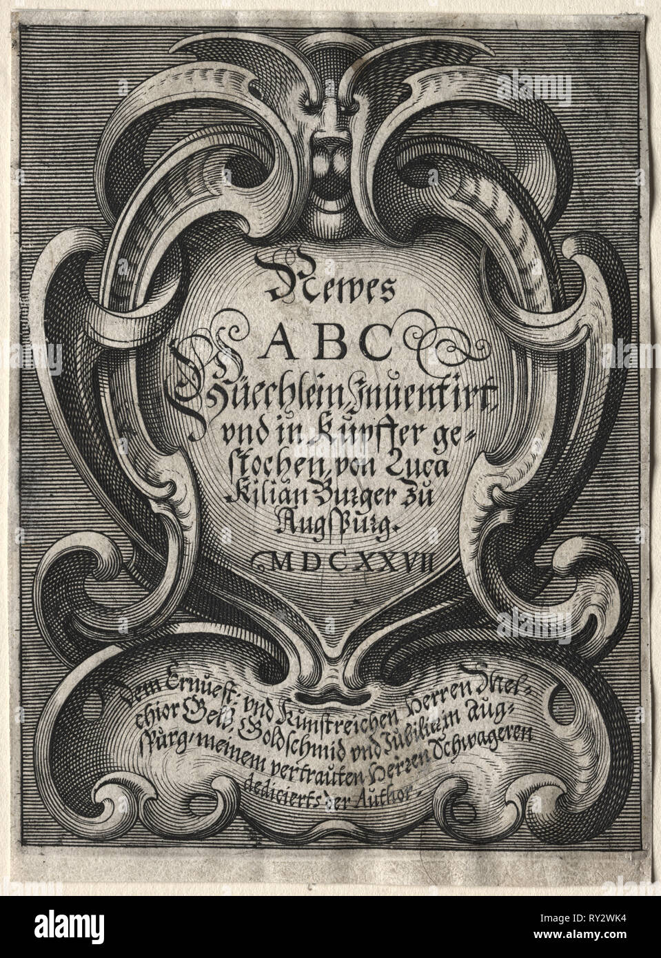 Neue ABC-Broschüre, 1627. Lucas Kilian (Deutsch, 1579-1637). Gravur Stockfoto