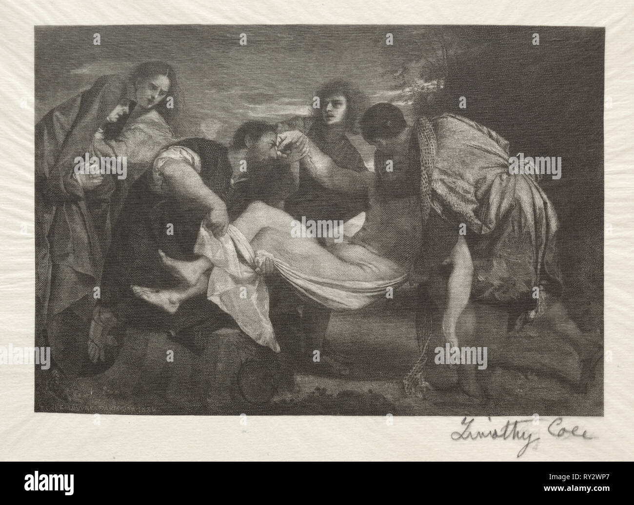 Alten italienischen Meister: Die grablegung, 1889. Timothy Cole (American, 1852-1931). Holzstich Stockfoto