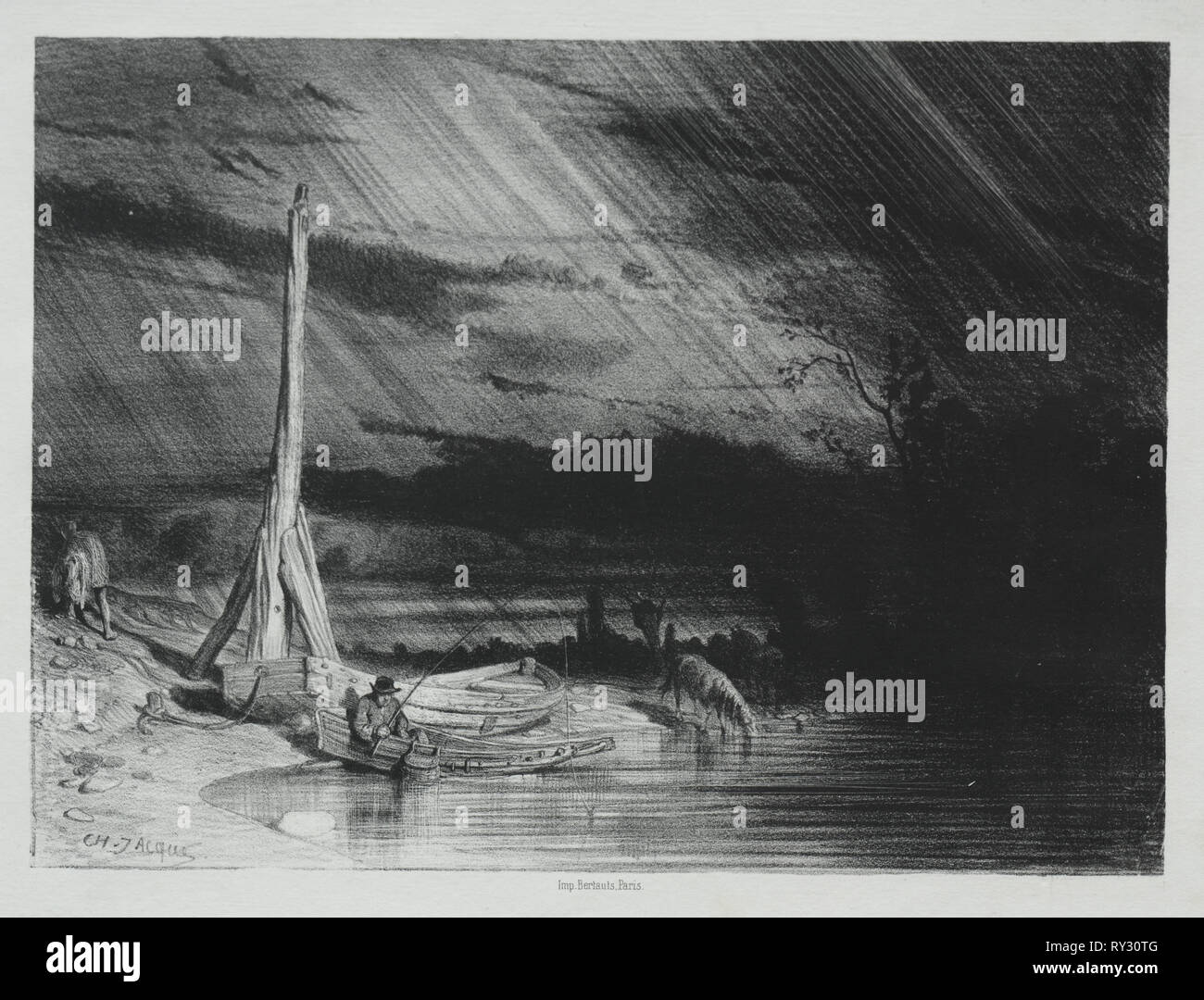 Der Fischer, regnerischen Wetter, 1847. Charles-Émile Jacque (Französisch, 1813-1894). Lithographie Stockfoto