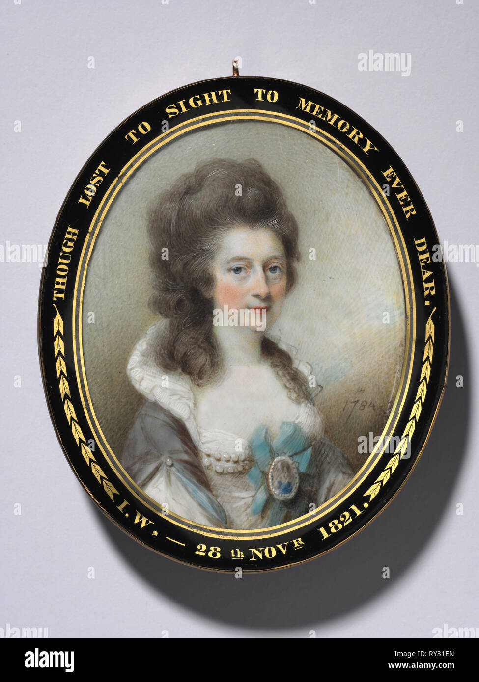 Porträt der Lady Grace Anna Newenham, 1784. Horace Hone (British, 1756-1825). Aquarell auf Elfenbein; eingerahmt: 9 x 7,6 cm (3 9/16 x 3 in.); Augen: 7,6 x 6 cm (3 x 2 3/8 Zoll Stockfoto