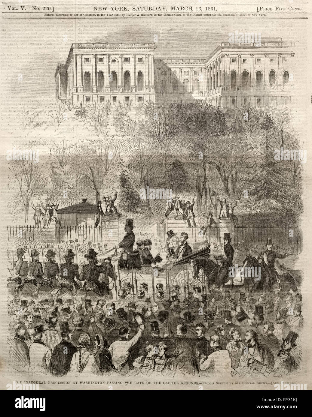 Die erste Prozession in Washington, die das Tor der Hauptstadt, 1861. Winslow Homer (American, 1836-1910). Holzstich Stockfoto