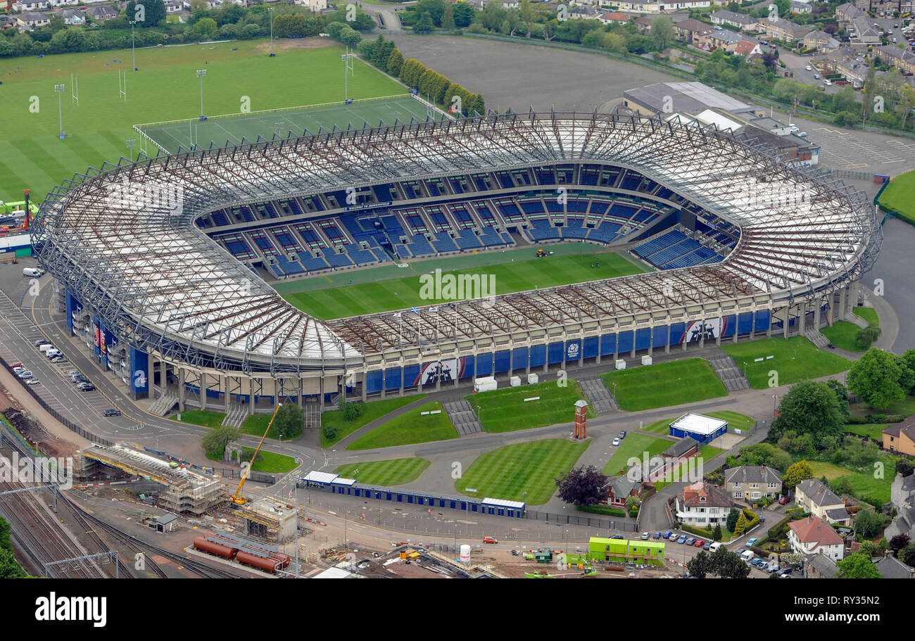 Luftaufnahme von BT Stadion Murrayfield, Edinburgh. Stockfoto