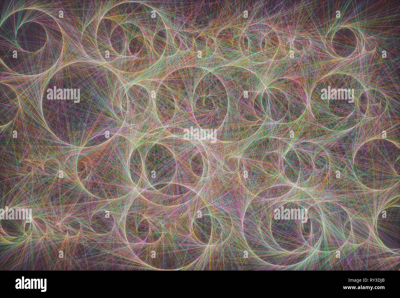 3D-Darstellung. Farbige abstrakte Bild der Linien um Kreise. Stockfoto