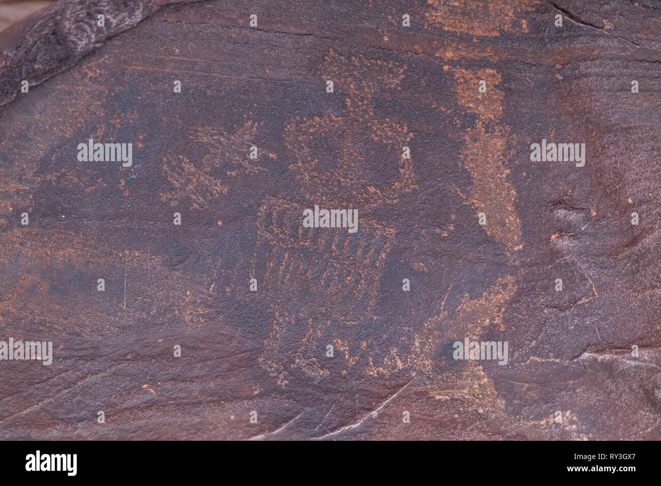 Argentinien, Provinz Salta, Santa Rosa de Tastil, petroglyph im Museo de Sitio Tastil Stockfoto