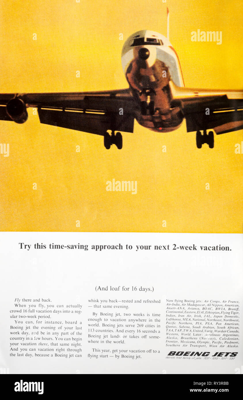 Ein 1966 Magazin Werbeanzeige Werbung Boeing Jets. Stockfoto