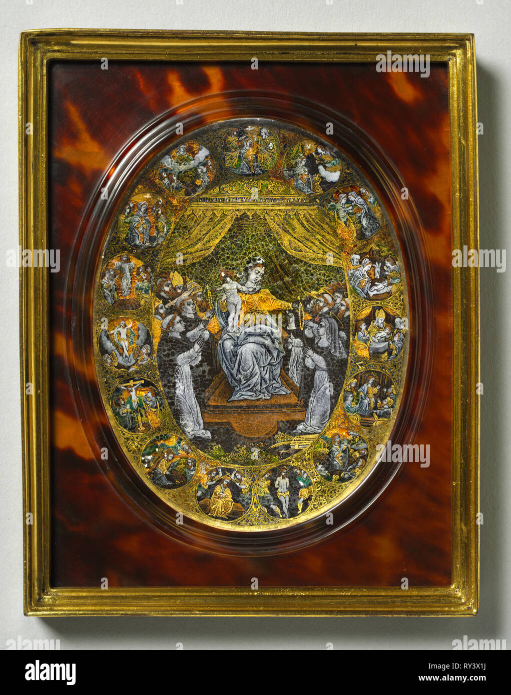Plakette mit der Darstellung der Madonna und Rahmen, Mitte 1500 für Plakette Stockfoto