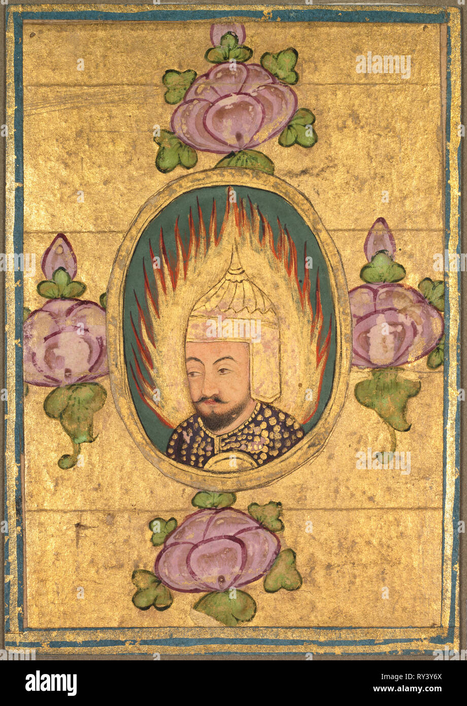 Babar (?), 1700. Indien, Mughal, 18. Farbe auf Papier; Bild: 4,5 x 3,4 cm (1 3/4 x 1 5/16 Zoll Stockfoto