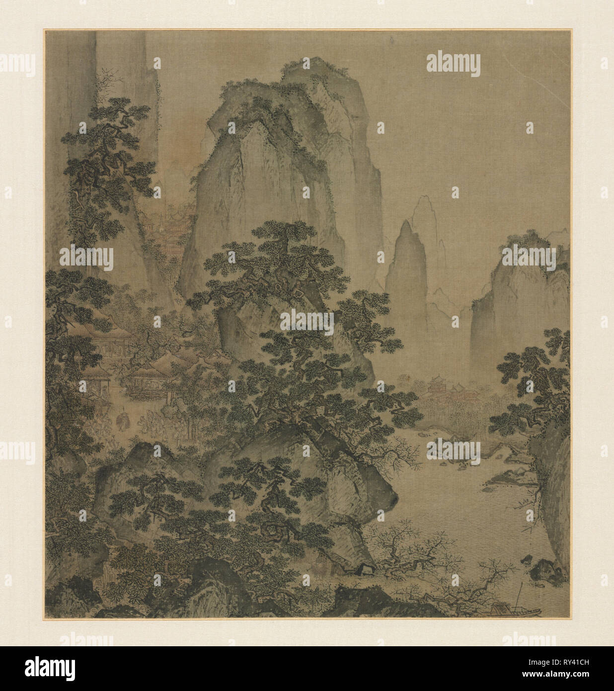 Die Oase der Peach-Blossom Frühling, Mitte der 1400er Jahre. Zurückzuführen auf Shi Rui (Chinesisch, C. 1400 - C. 1470). Album Leaf, Tinte und leichte Farben auf Seide; Bild: 24,7 x 22,2 cm (9 3/4 x 8 3/4 in.); Insgesamt: 66,7 x 40,4 cm (26 1/4 x 15 7/8 in Stockfoto