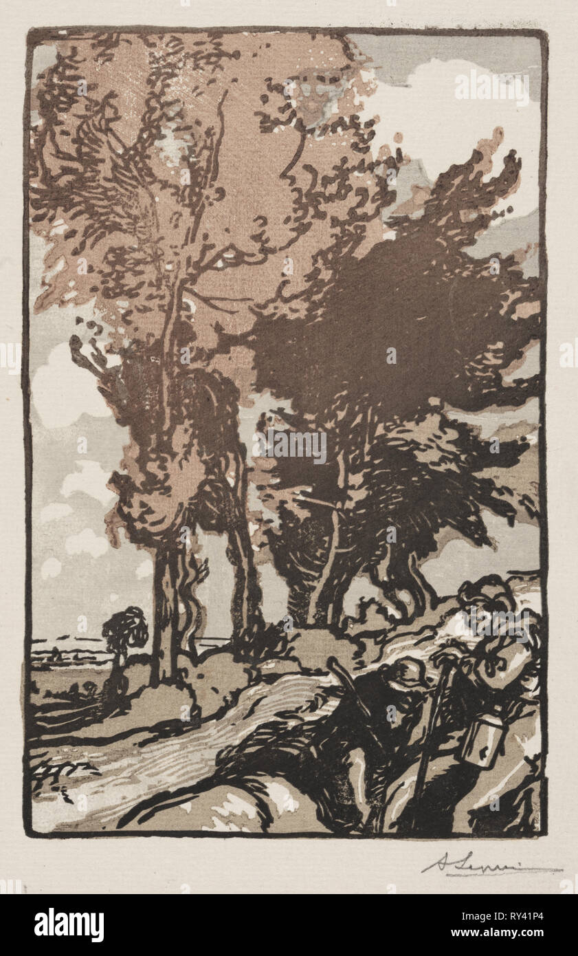 Die Ruhestätte, 1904. Louis Auguste Lepère (Französisch, 1849-1918). Chiaroscuro Holzschnitt Stockfoto
