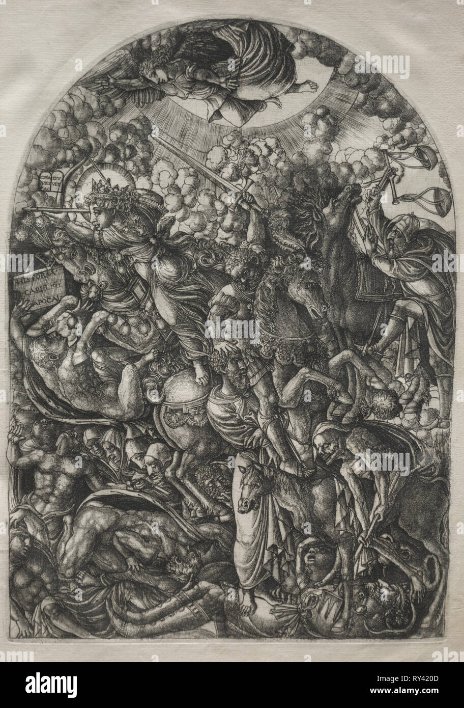 Die Apokalypse: St. Johannes sieht die Vier Reiter, 1546-1556. Jean Duvet (Französisch, 1485-1561). Gravur Stockfoto
