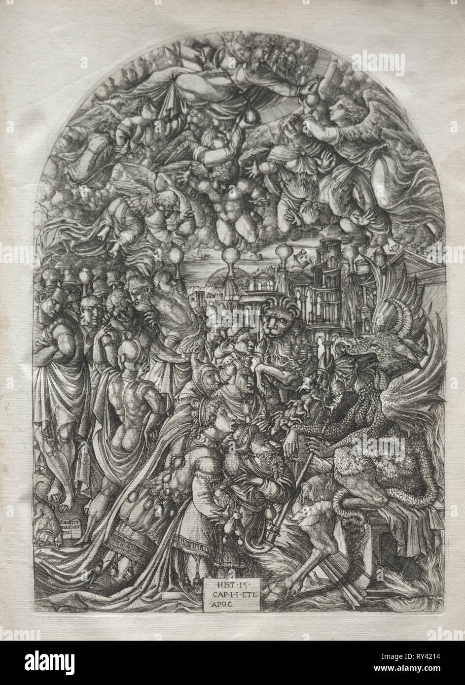 Die Apokalypse: die Frau, mit der Sonne bekleidet, 1546-1556. Jean Duvet (Französisch, 1485-1561). Gravur Stockfoto