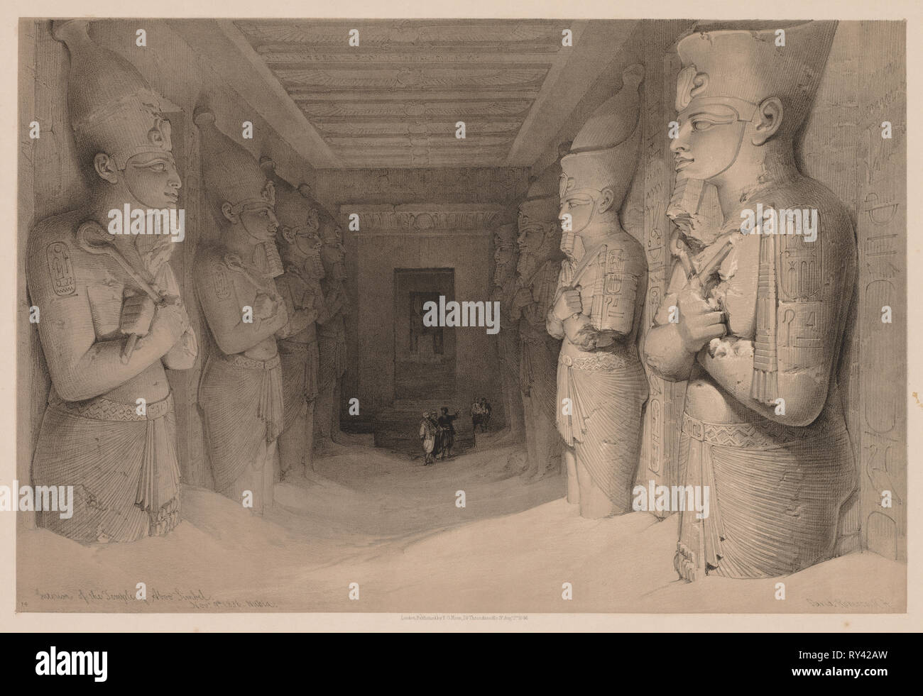 Ägypten und Nubien: Band I, Nr. 14, Innenraum des Tempels Aboo Simbel, 1836. Louis Haghe (British, 1806-1885). Farblithographie Stockfoto