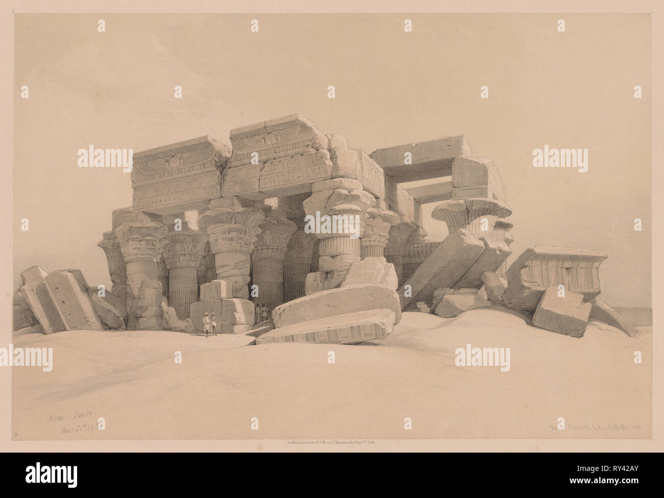 Ägypten und Nubien: Band I, Nr. 1, Nr. 2, bleibt der Vorhalle des Tempel von Kom Ombo, 1838. Louis Haghe (British, 1806-1885). Farblithographie Stockfoto
