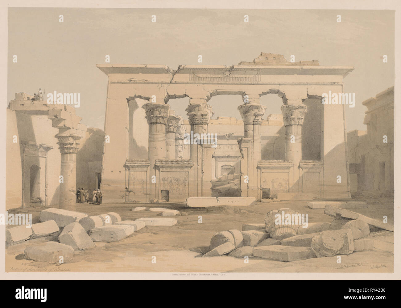 Ägypten und Nubien: Band I, Nr. 28, Vorhalle des Tempels von Kalabshi, 1838. Louis Haghe (British, 1806-1885). Farblithographie Stockfoto
