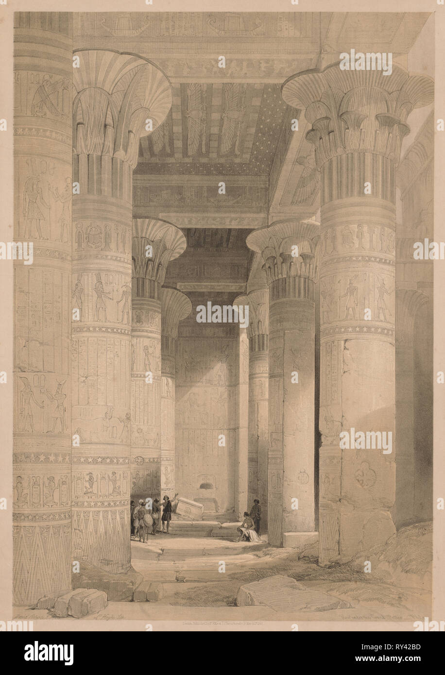 Ägypten und Nubien: Band I, Frontispiz, Aussicht unter der großen Portico, Philae, 1838. Louis Haghe (British, 1806-1885). Farblithographie Stockfoto