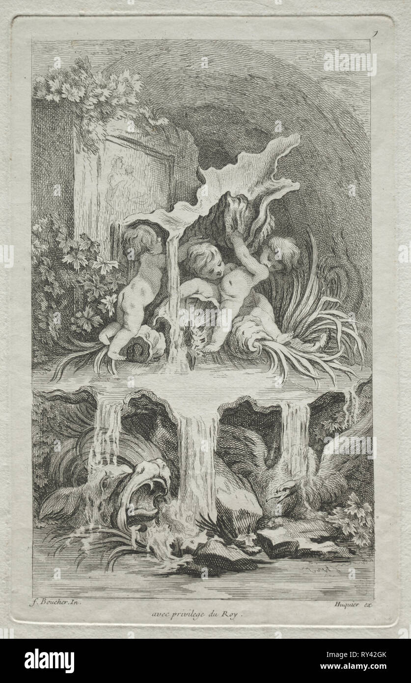 Buch der Brunnen: Nr. 7, C. 1736. Gabriel Huquier (Französisch, 1695-1772), nach François Boucher (Französisch, 1703-1770). Ätzen Stockfoto