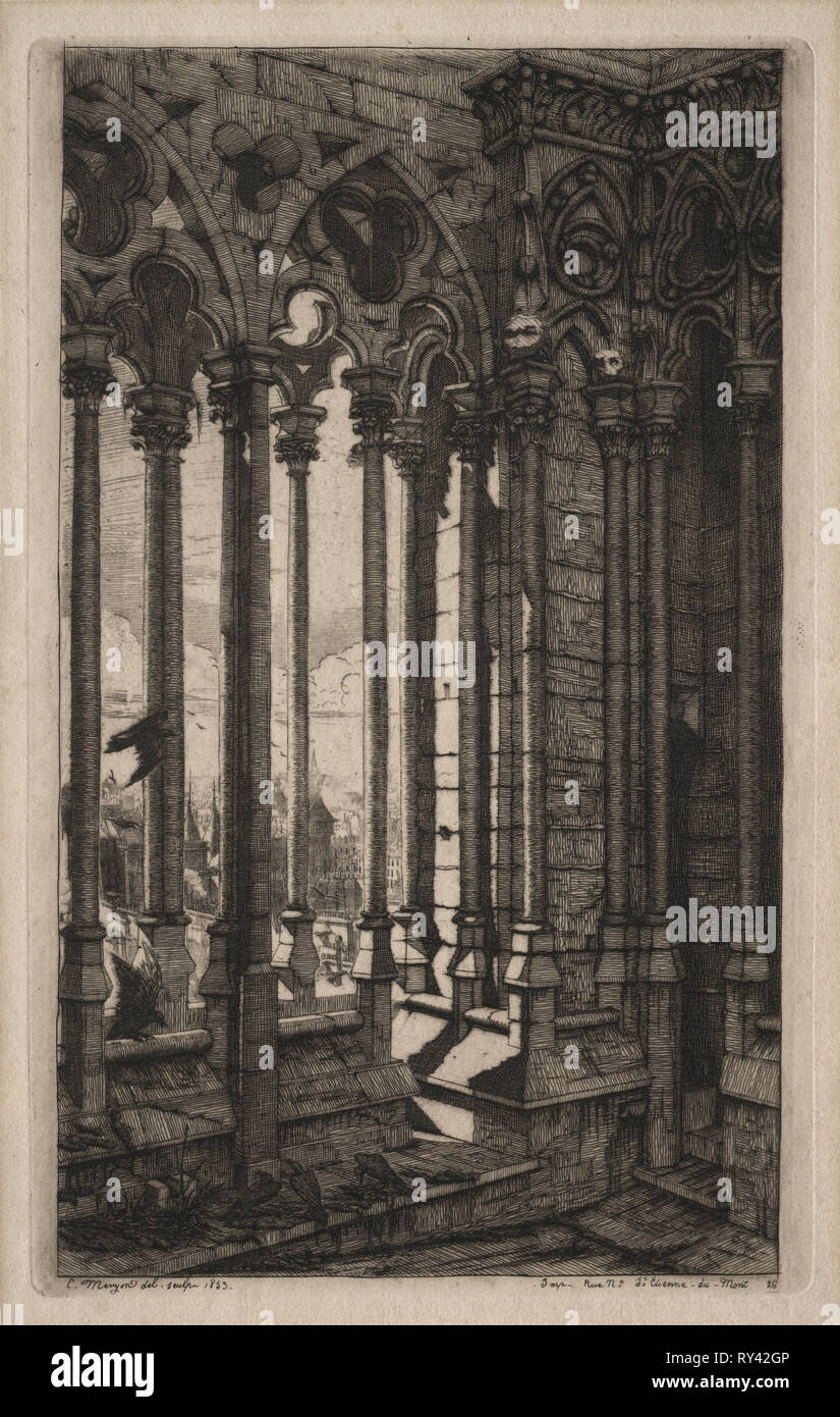 Radierungen von Paris: Die Galerie von Notre Dame, 1853. Charles Meryon (Französisch, 1821-1868). Ätzen Stockfoto