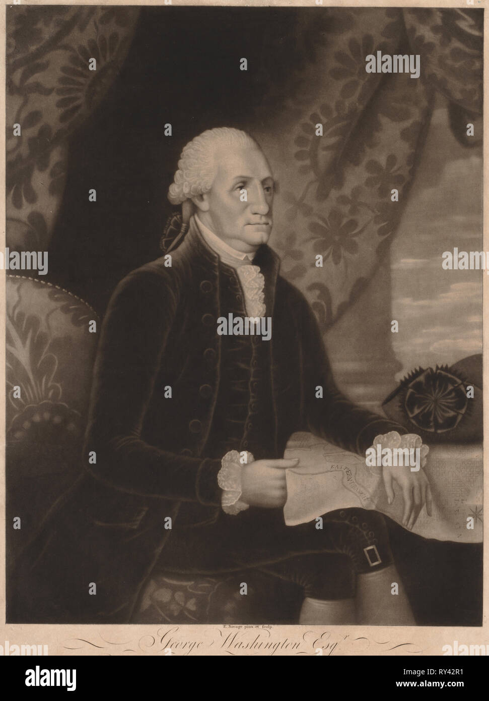 George Washington, 1793. Edward Savage (American, 1761-1817). Schabkunst mit Line Gravur Stockfoto