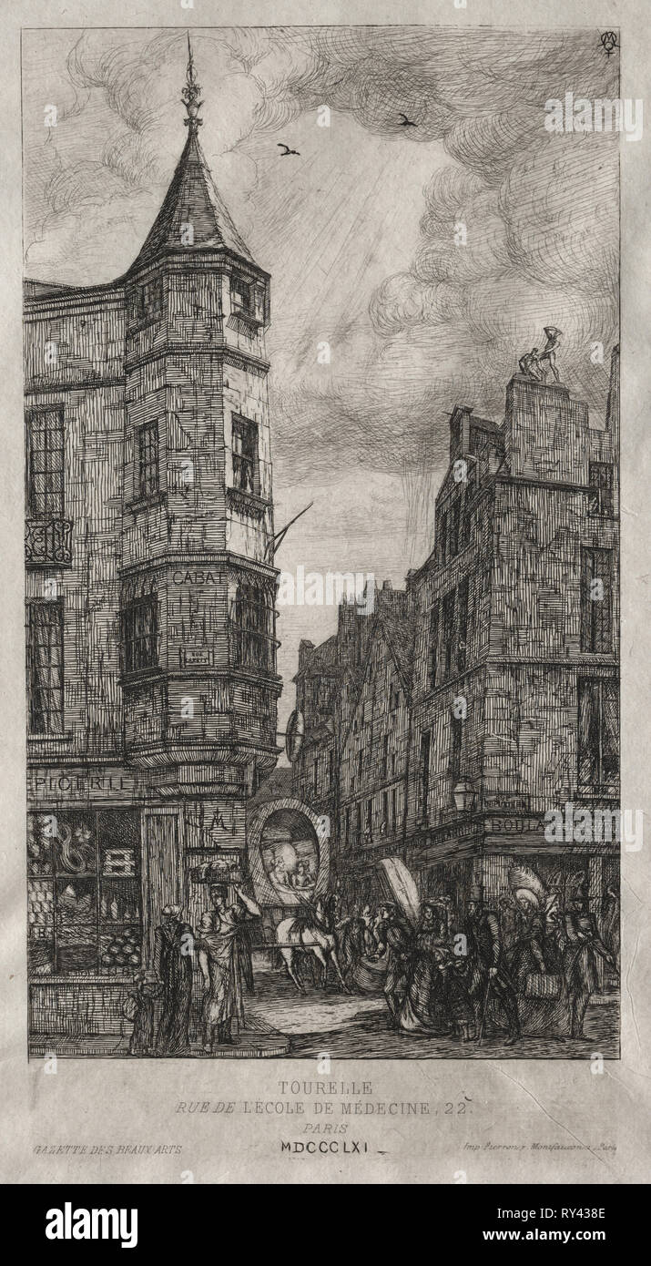 Haus mit einem Revolver, Nr. 22 Straße der Schule von Medizin, 1861. Charles Meryon (Französisch, 1821-1868). Ätzen Stockfoto