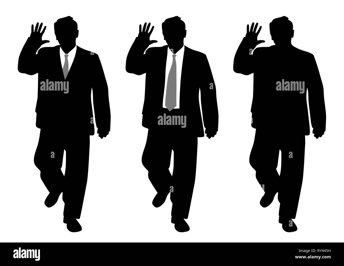 Geschäftsmann wandern und stop Geste oder winkende Hand salutierte Stock Vektor