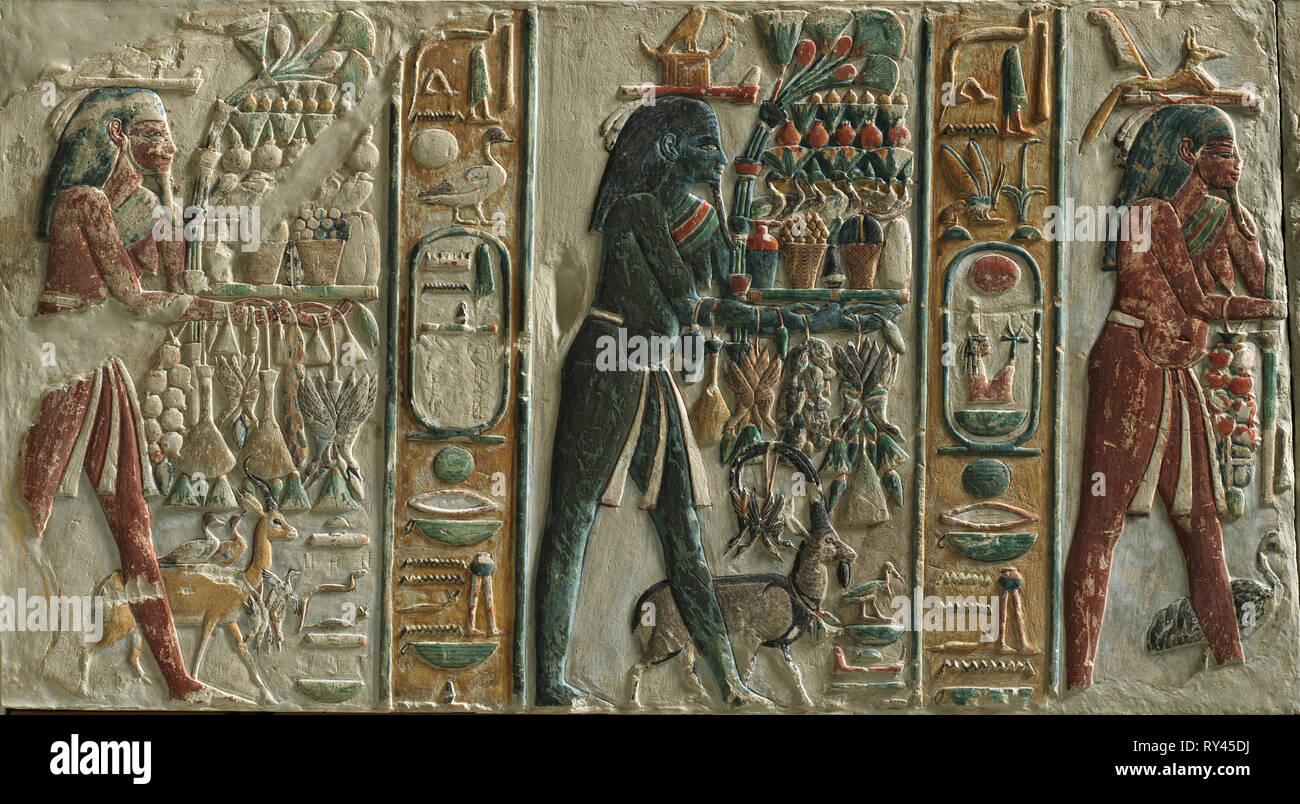 Nome Götter Lager Angebote, C. 1391-1353 v. Chr.. Ägypten, Neues Reich, 18. Dynastie (1540-1296), Amenhotep III. Malte Kalkstein; insgesamt: 66 cm (26 in Stockfoto