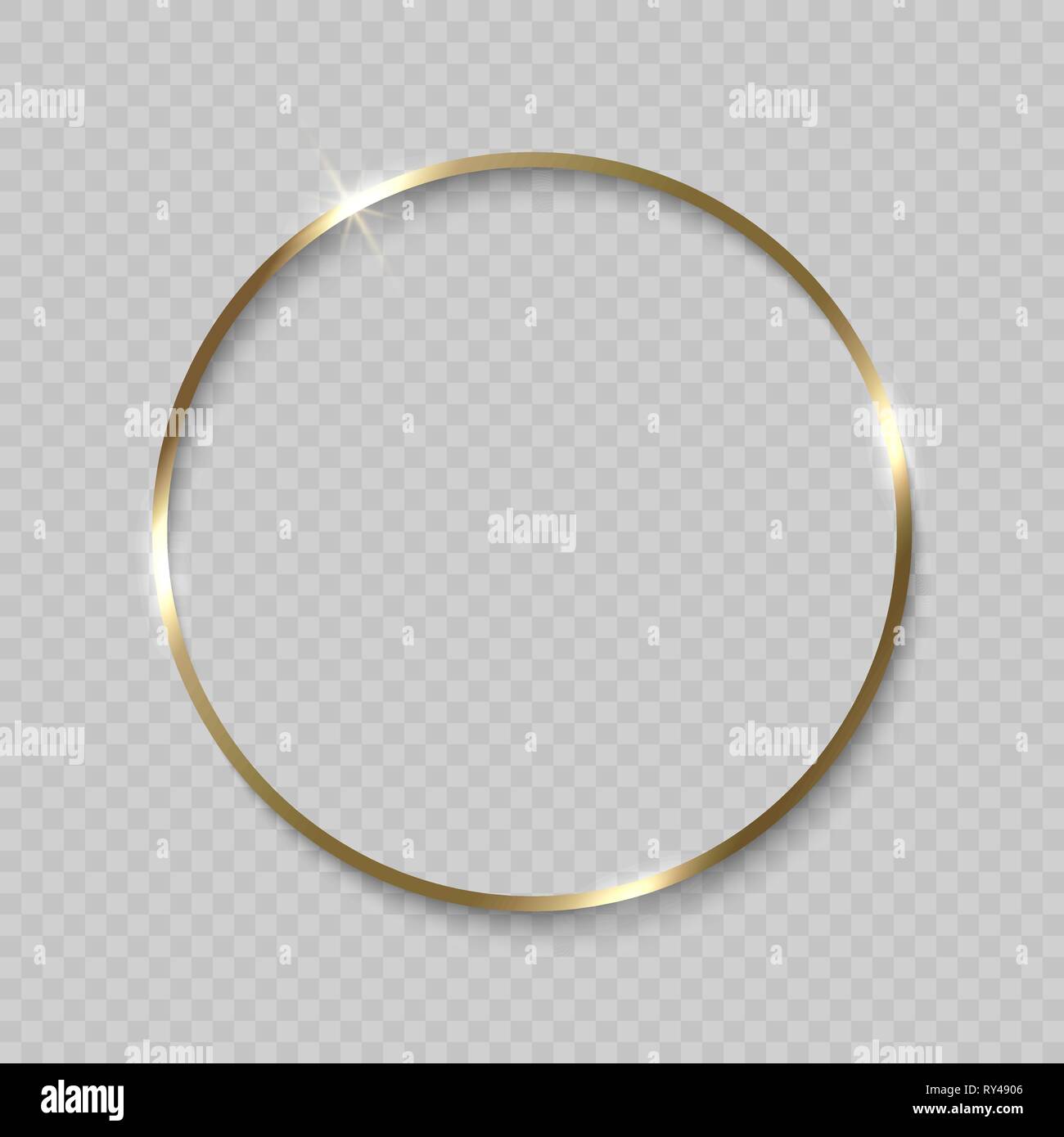 Gold Circle Frame mit glänzenden Grenzen auf transparentem Hintergrund Stock Vektor