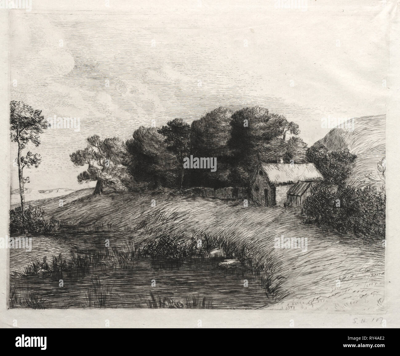 Landschaft mit einem Teich. Alphonse Legros (Französisch, 1837-1911). Ätzen und drypoint Stockfoto