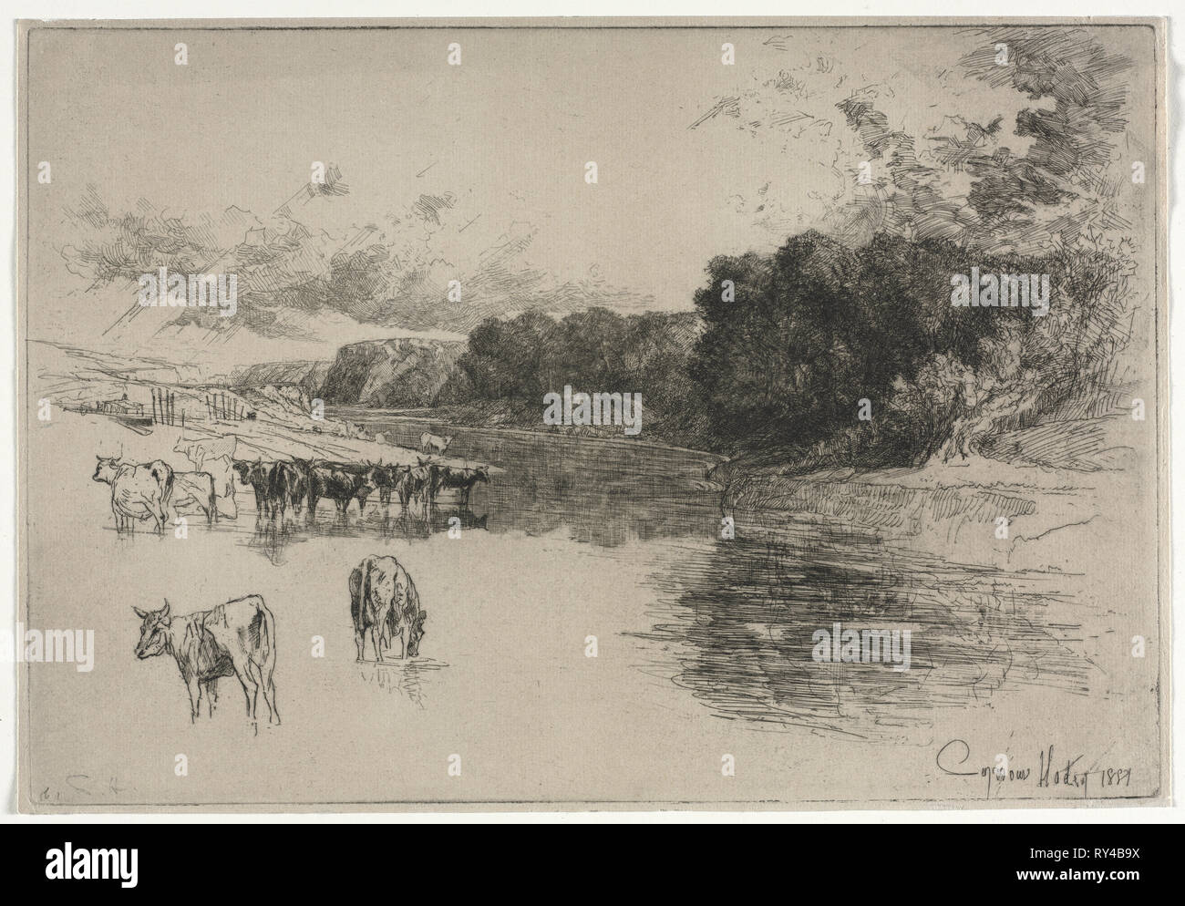 Ein Lancashire Fluss, 1881. Francis Seymour Haden (British, 1818-1910). Ätzen und drypoint Stockfoto