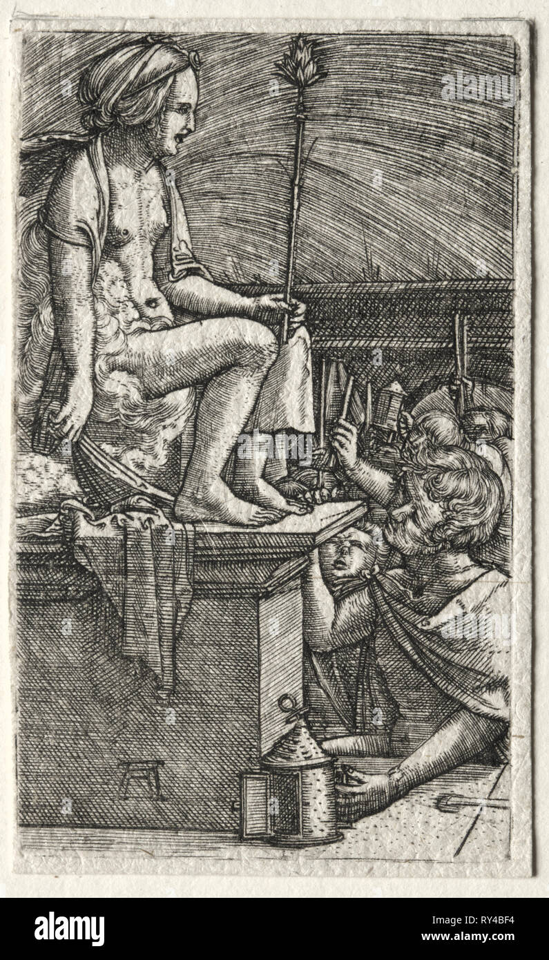 Die römische Kurtisane oder die Rache des Zauberers Vergil, 1520-1526. Albrecht Altdorfer (Deutsch, C. 1480-1538). Gravur Stockfoto