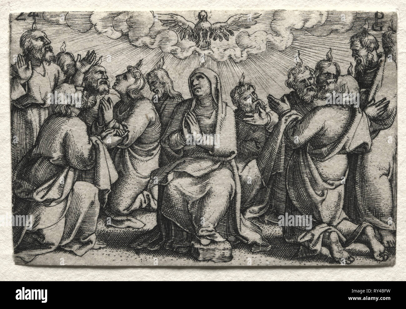 Das Leben von Jesus Christus: Die Herabkunft des Heiligen Geistes, C. 1534-35. Georg Pencz (Deutsch, C. 1500-1550). Gravur Stockfoto