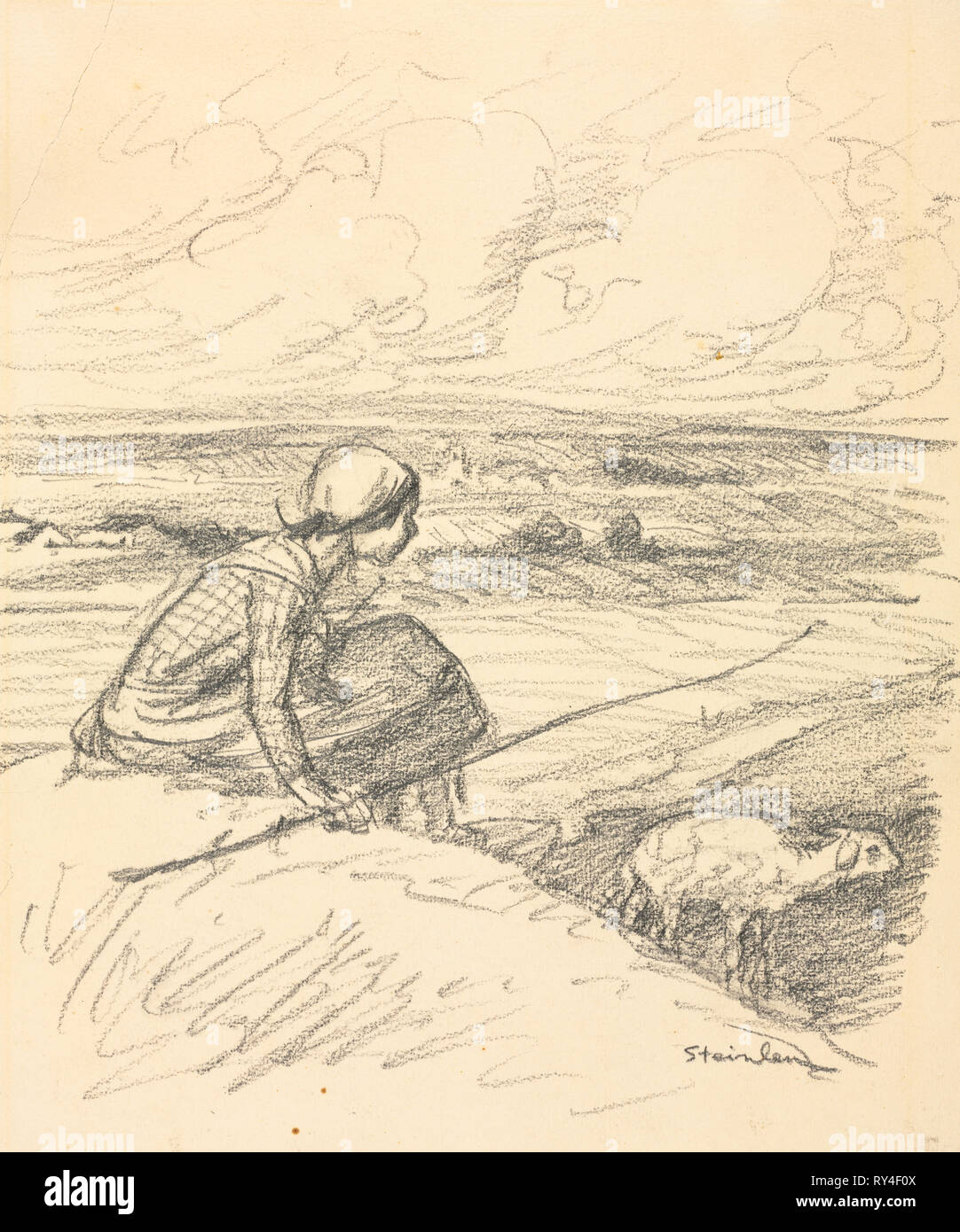 Die schäferin, viertes Viertel aus dem 19. Jahrhundert oder im ersten Viertel des 20. Jahrhunderts. Théophile Alexandre Steinlen (Schweiz, 1859-1923). Graphit; Blatt: 37,5 x 27,4 cm (14 3/4 x 10 13/16 in Stockfoto