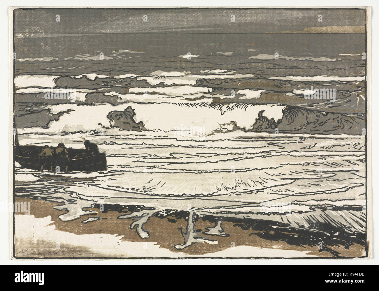 Die brechenden Wellen, Gezeiten im September 1901, 1901. Louis Auguste Lepère (Französisch, 1849-1918). Chiaroscuro Holzschnitt Stockfoto