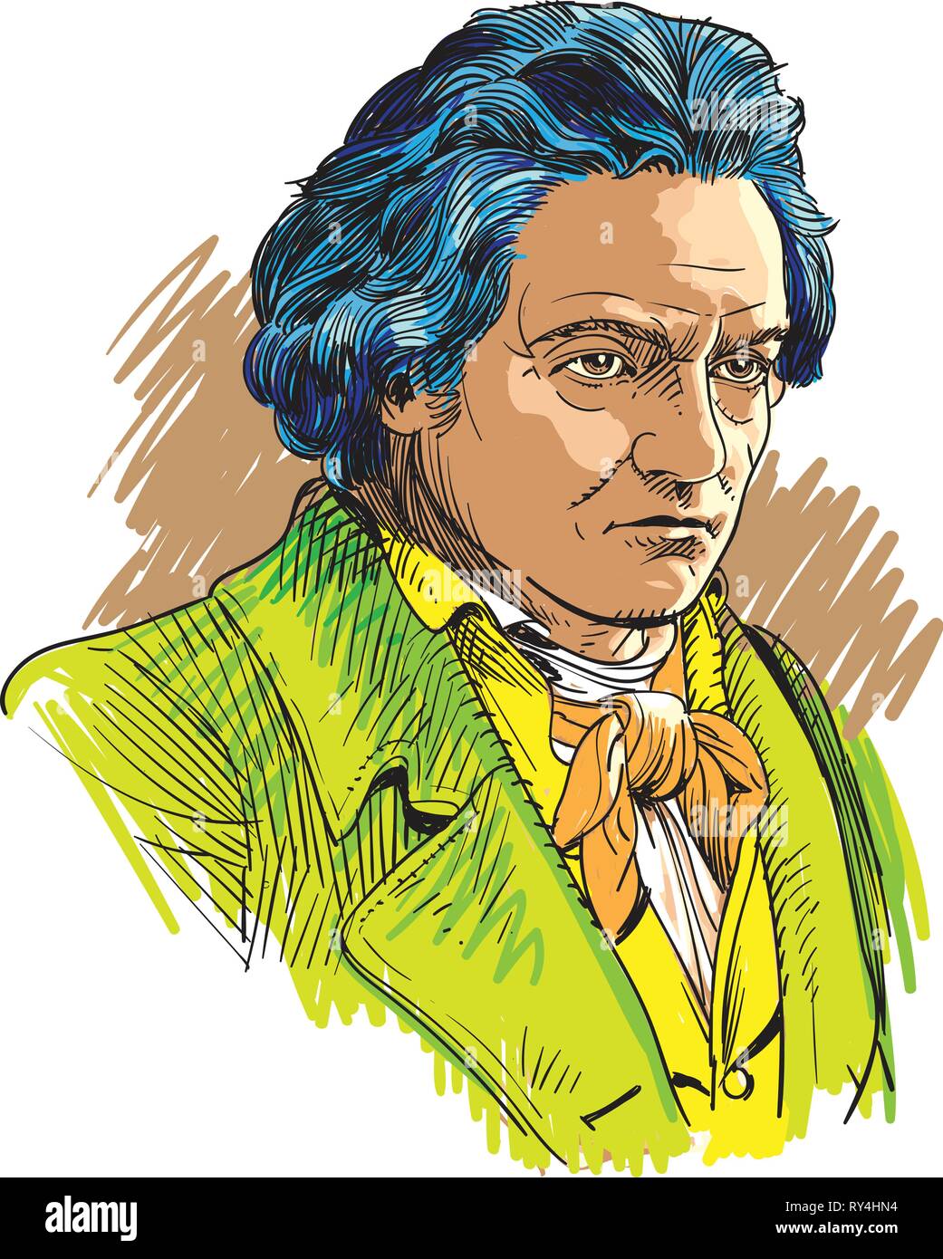 Ludwig van Beethoven Portrait im Einklang Art Illustration Stock Vektor