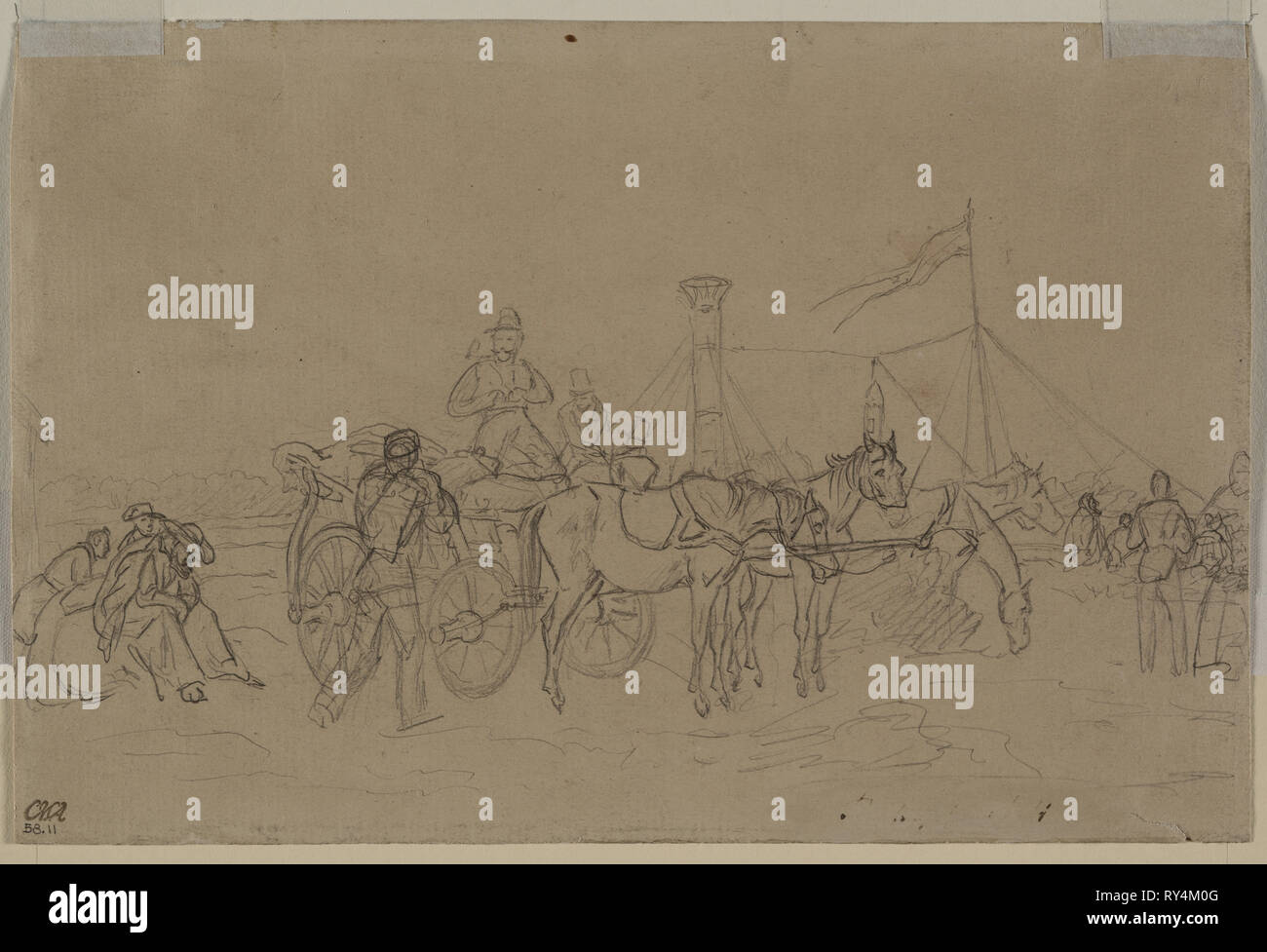 Passagiere für Rheindampfer (verso), zweiten oder dritten Quartal 1800. Heinrich Mayr (Deutsch, 1806-1871). Graphit; Blatt: 14,3 x 22,3 cm (5 5/8 x 8 3/4 in Stockfoto