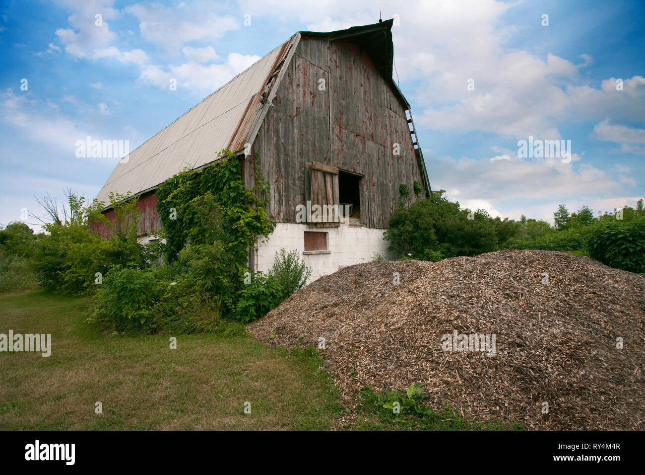 Orte im südlichen Ontario Amherstburg heruntergekommenen Verlassenen Scheune bewölkter Himmel Szene Stockfoto