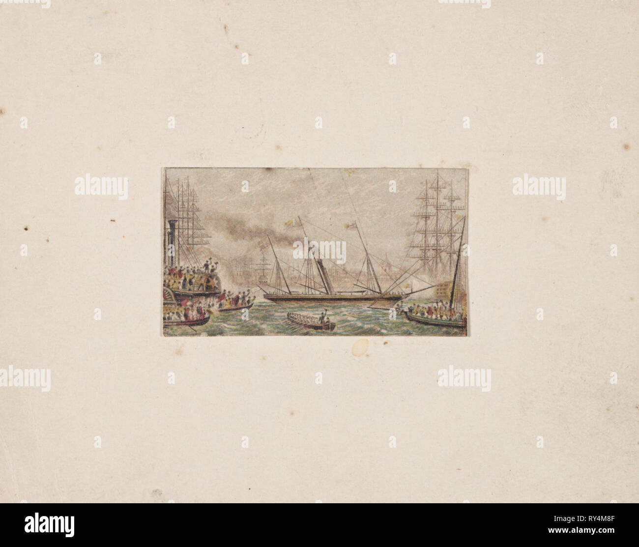 Nadel-box Drucken: Die königliche Flotte in Kilkenny Bucht (?), 1850. George Baxter (British, 1804-1867). Baxter Prozess Stockfoto