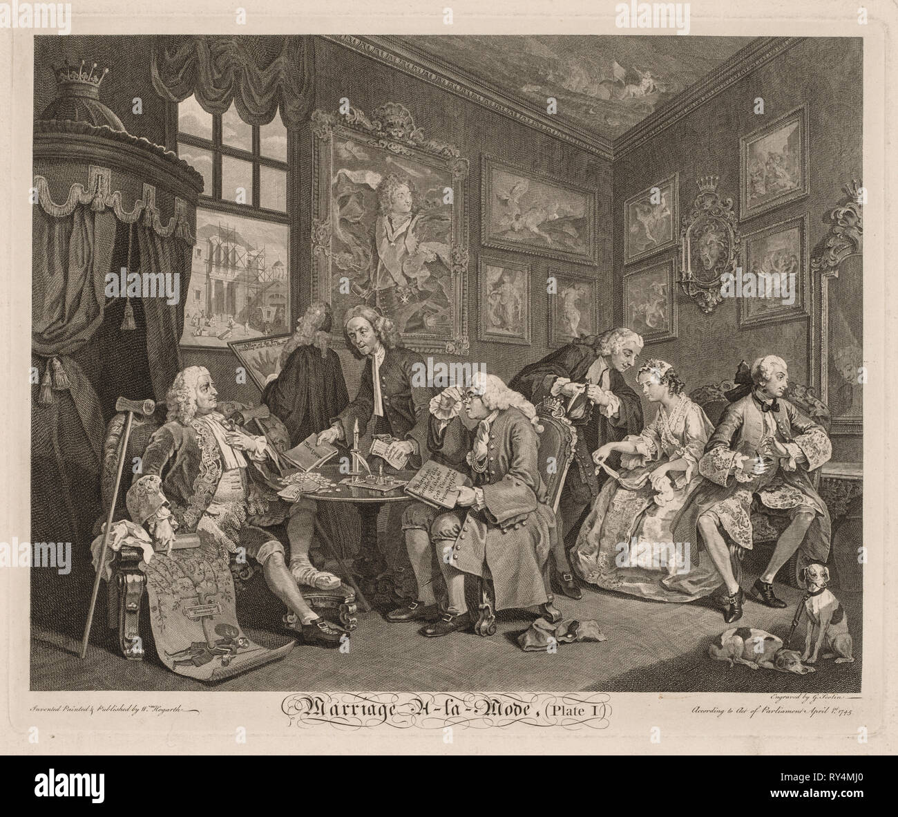 Ehe à la Mode: Der Vertrag, 1745. William Hogarth (British, 1697-1764). Gravur Stockfoto