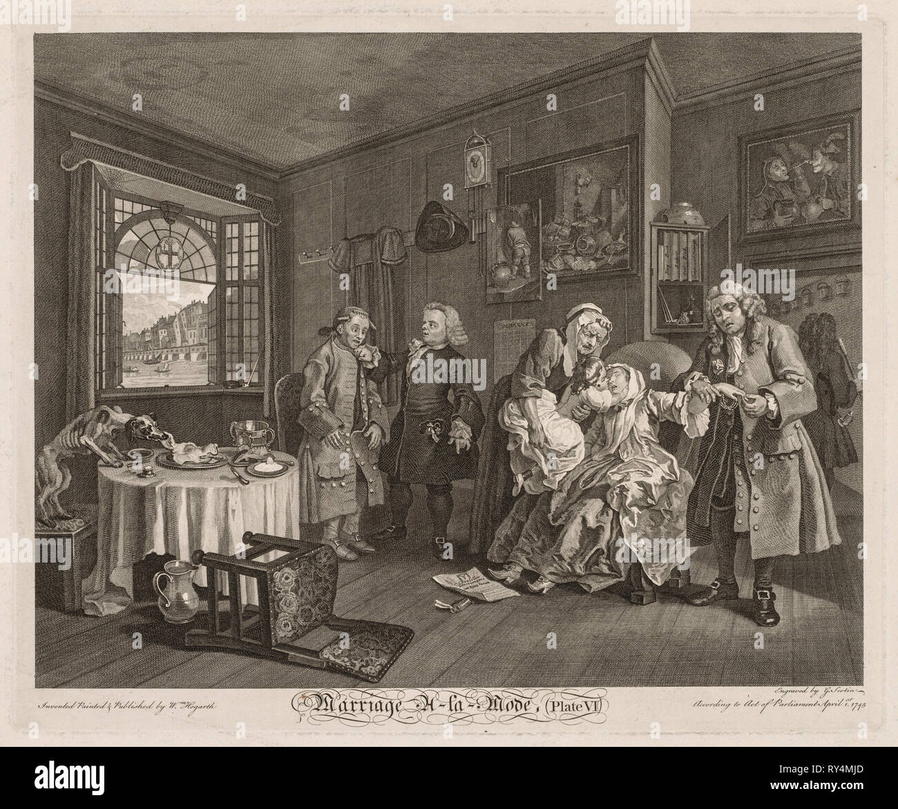 Ehe à la Mode: Der Tod der Gräfin, 1745. William Hogarth (British, 1697-1764). Gravur Stockfoto