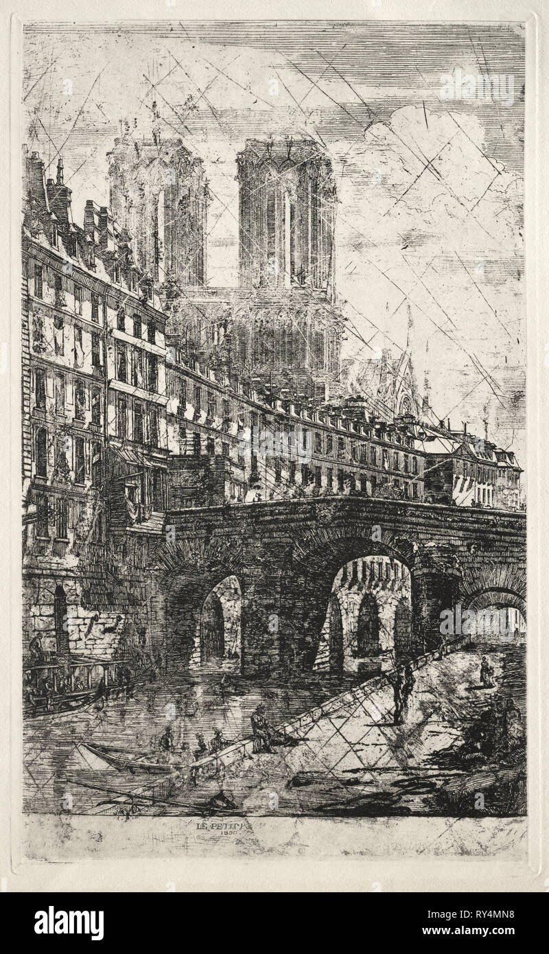 Radierungen von Paris: Die kleine Brücke, 1850. Charles Meryon (Französisch, 1821-1868). Ätzen Stockfoto