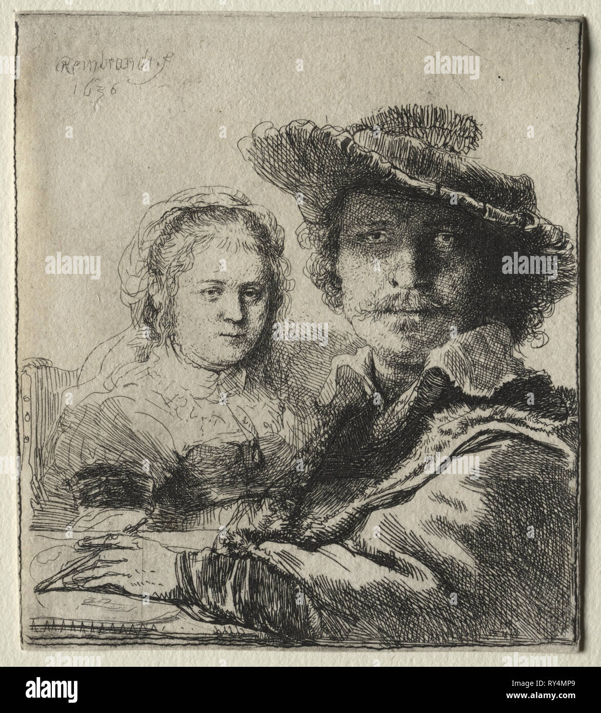Rembrandt und seine Frau Saskia, 1636. Rembrandt van Rijn (Niederländisch, 1606-1669). Ätzen Stockfoto