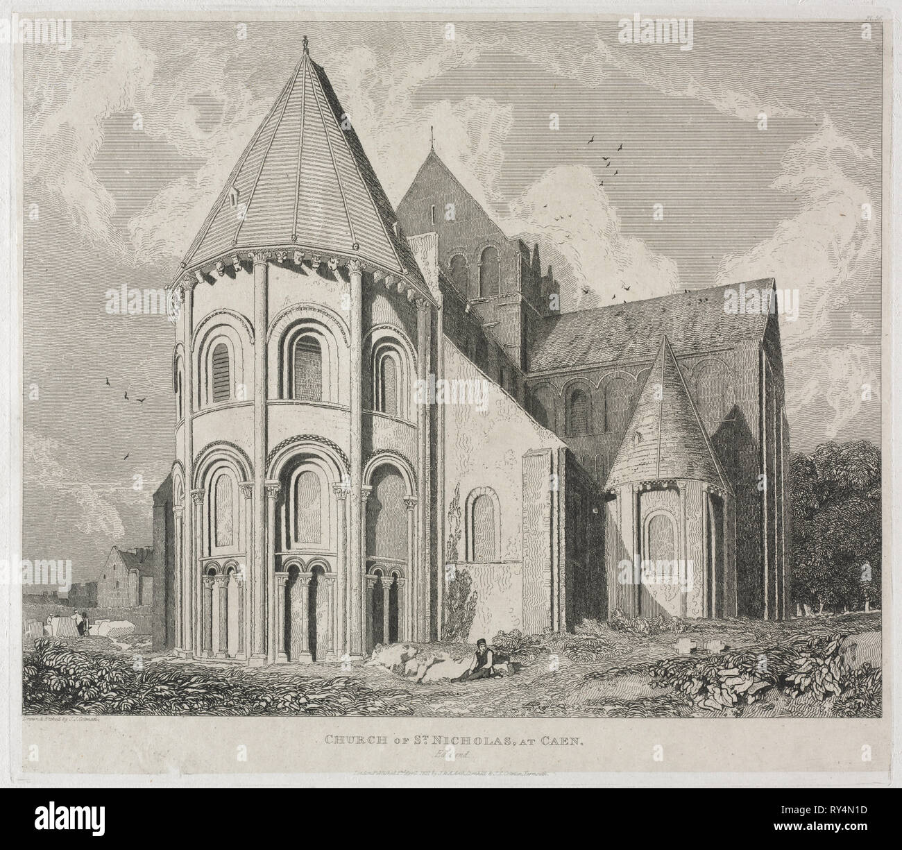 Kirche von St. Nikolaus, in Caen. John Sell Cotman (British, 1782-1842). Ätzen Stockfoto