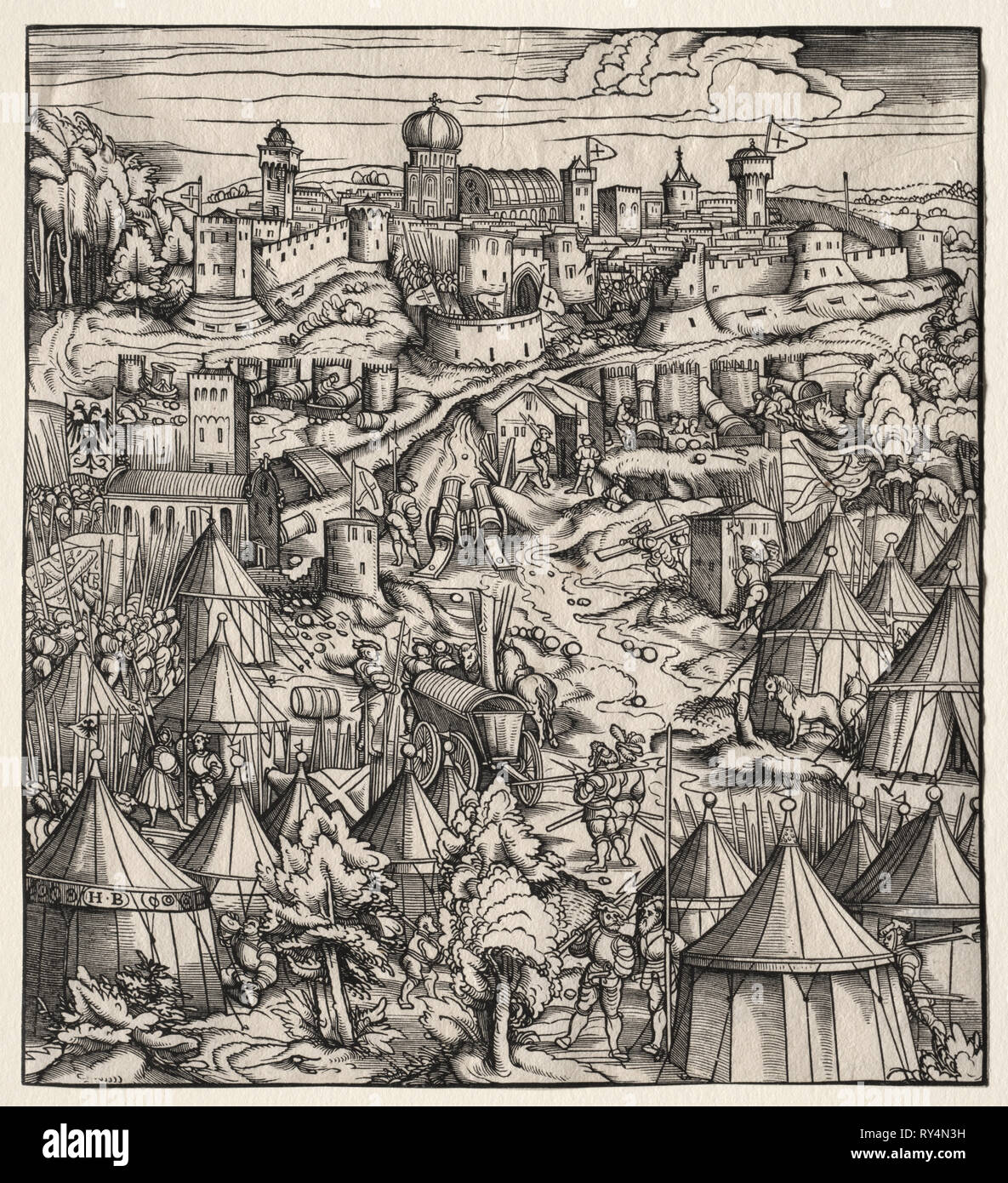 Der Weisskunig : Der Weisskunig (Der weiße König): Die Belagerung von Padua, 1512-1515. Hans Burgkmair (Deutsch, 1473-1531). Holzschnitt Stockfoto