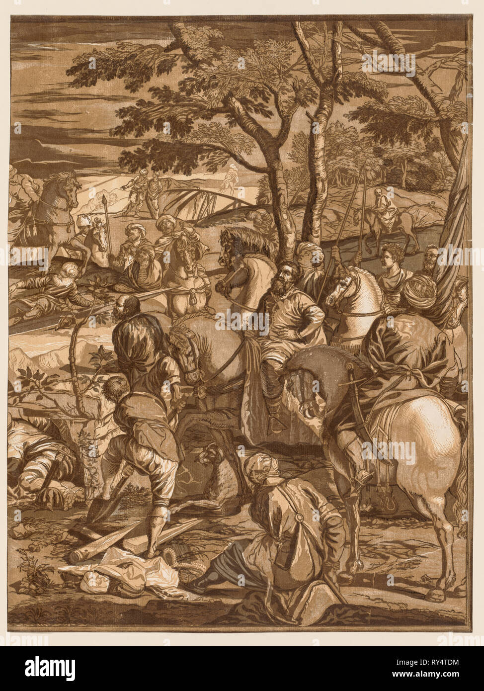 Kreuzigung, 1741. John Baptist Jackson (British, 1701 - C. 1780). Chiaroscuro Holzschnitt Stockfoto