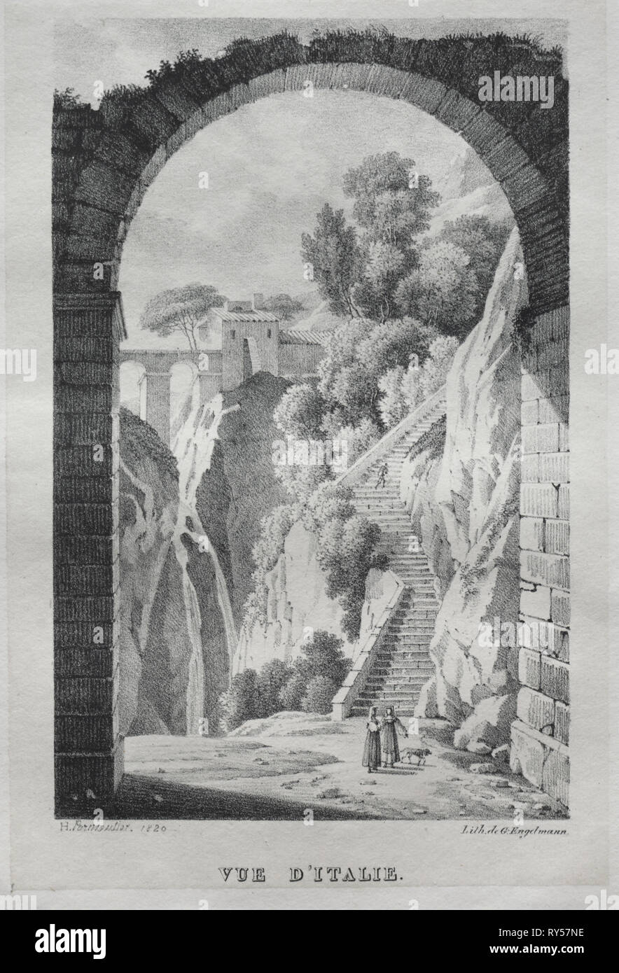 Vue d'Italie, 1820. Godefroy Engelmann (Französisch, 1788-1839). Lithographie; Bild: 19,5 x 12,5 cm (7 11/16 x 4 15/16 in Stockfoto