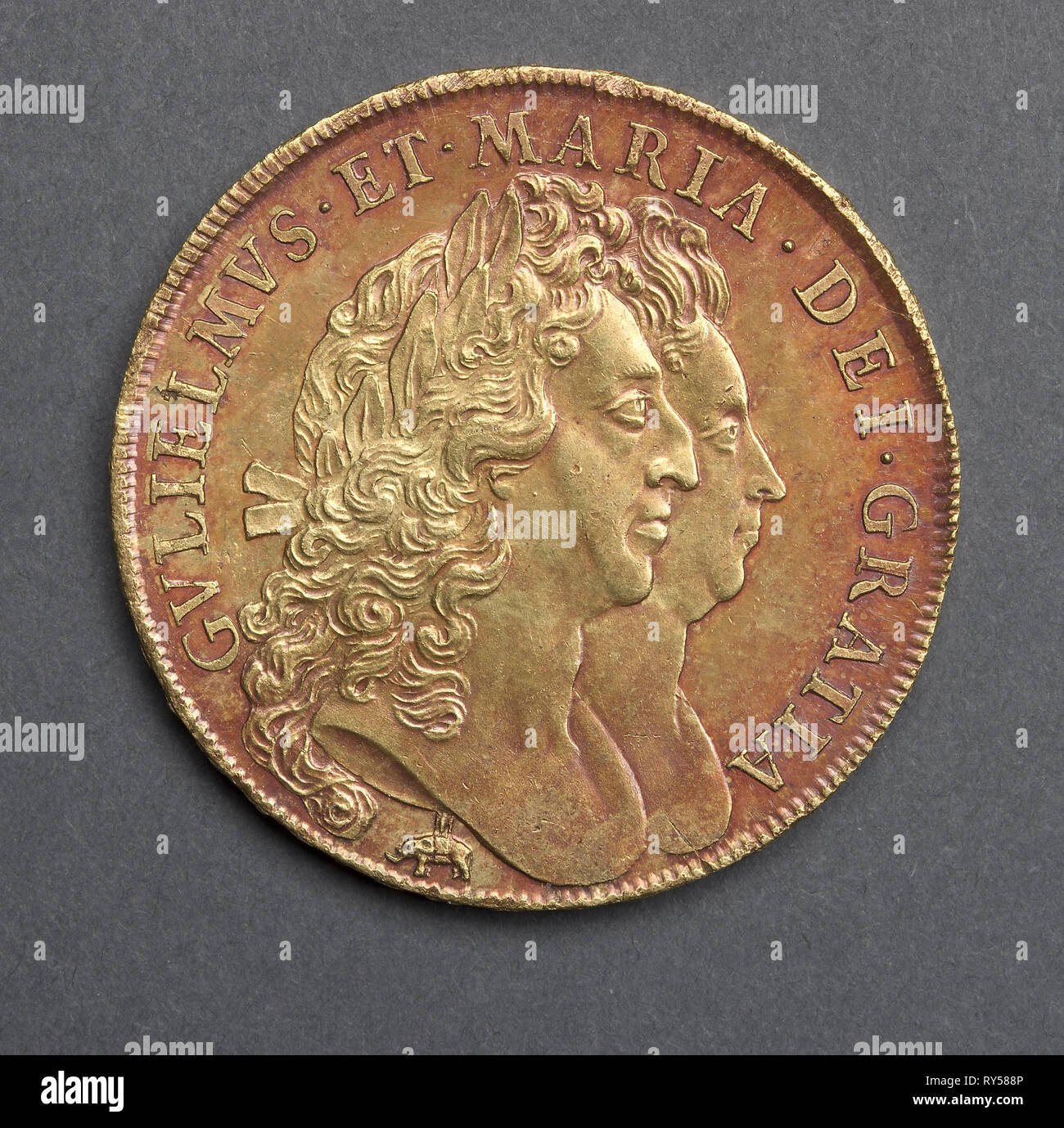 Fünf Guineen, 1691. England, William und Mary, 1688-1694. Gold Stockfoto