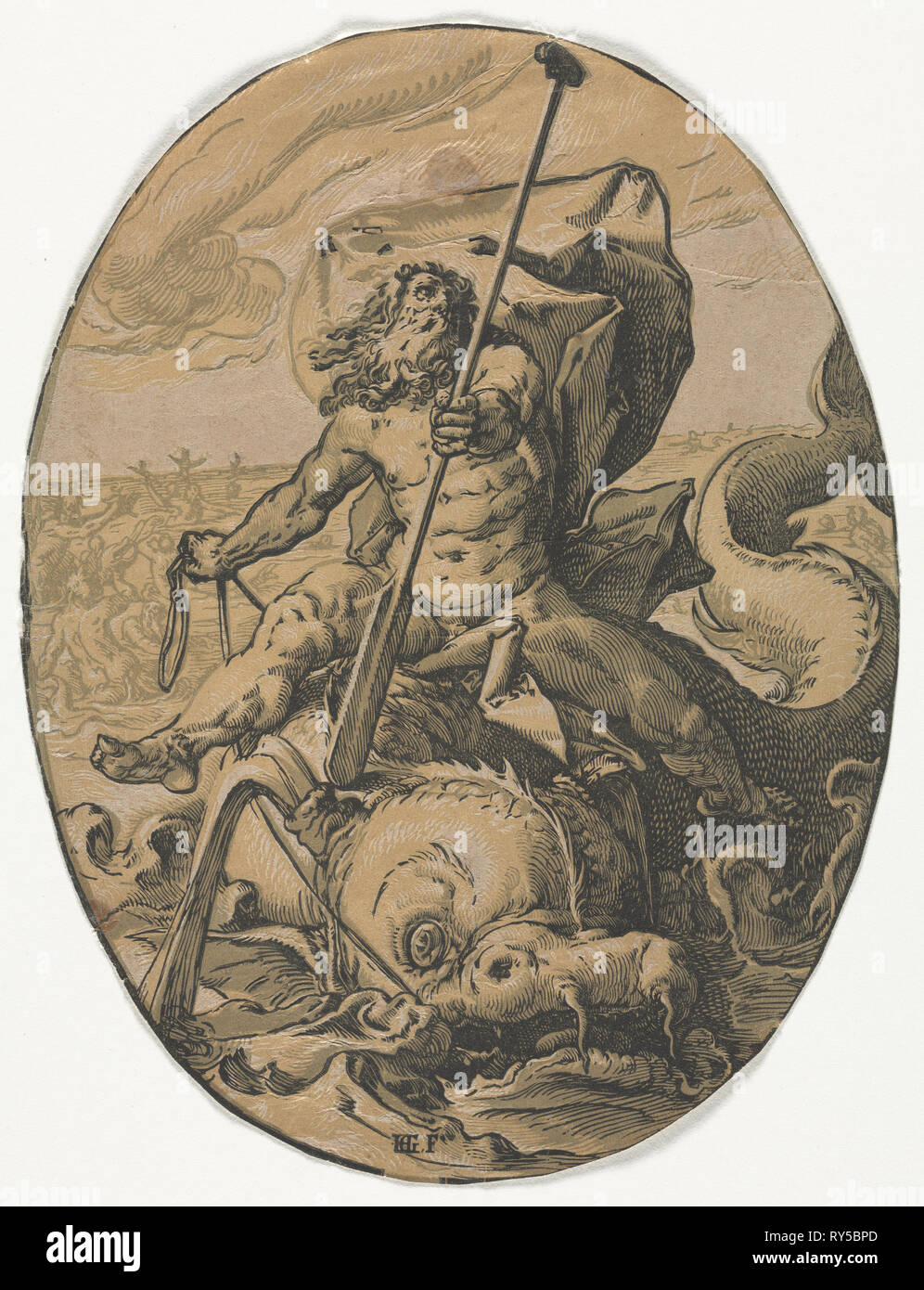 Neptun. Hendrick Goltzius (Niederländisch, 1558 - 1617). Chiaroscuro Holzschnitt Stockfoto