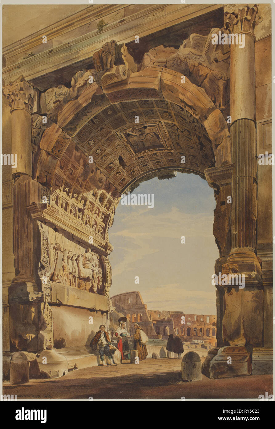 Der Bogen des Titus und das Kolosseum, Rom, 1846. Thomas Hartley Cromek (British, 1809-1873). Aquarell mit Tusche und Graphit underdrawing; Blatt: 52,4 x 36 cm (20 5/8 x 14 3/16 in. Stockfoto